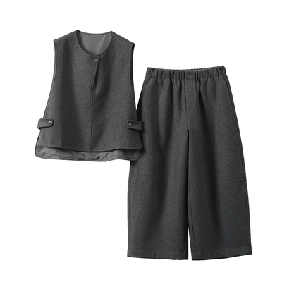 淘么淘 时髦气质款 叠搭毛呢马甲+阔腿镰刀裤春季套装（分开售）