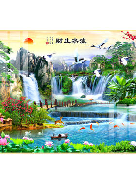 免打孔新中式瀑布风水电表箱挂画