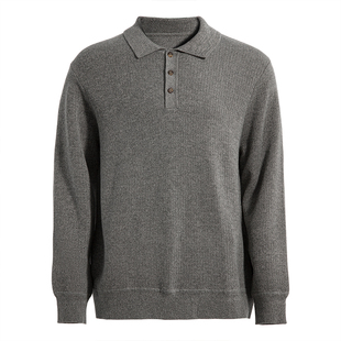 海上公路三扣翻领羊毛衫男士秋冬季羊毛混纺抗静电舒适保暖打底衫