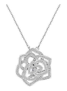 D色莫桑石满钻立体山茶花项链