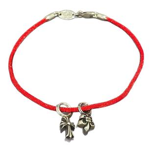 泰银十字架黑手绳船锚军花六芒星本命年红绳镀S925银宝剑手链朋克