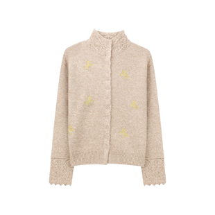 豆豆DD【策马奔腾】绵羊毛时尚气质刺绣圆领针织开衫女-5316825DM