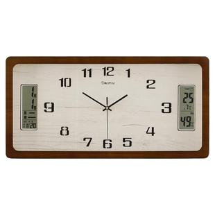 新中式实木挂钟万年历家用客厅装饰钟表长方形时钟简约现代石英钟