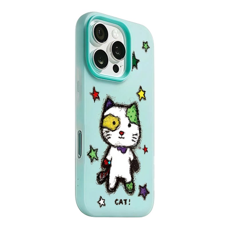 手绘潦草小怪猫咪肤感果冻苹果壳