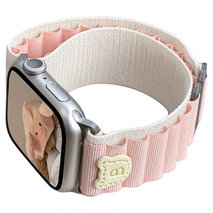 适用applewatchS11官方同款高山回环小熊款表带iWatchS10创意可爱尼龙ultra苹果手表9/8/7/6户外运动SE腕带女