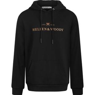 HELLEN&WOODY秋季新款奢侈品男士连帽刺绣印花纯棉潮流黑色卫衣男