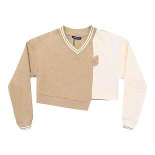 RARE ATOM官方美式拼色短款卫衣女士不对称设计感v领百搭套头上衣