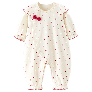 汤尼倍儿婴儿连体衣服春秋长袖新生满月女宝宝纯棉公主风周岁哈衣