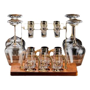 白酒杯加红酒杯家用套装分酒器轻奢高档金箔金山架子倒挂高脚杯子