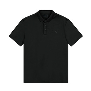 安踏POLO衫男夏季新款速干透气带领短袖黑色宽松休闲通勤翻领上衣