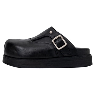 黑色厚底大头勃肯鞋男女懒人一脚蹬包头半拖鞋情侣增高德比穆勒鞋