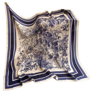 今年新款丝巾蓝裹胸丝巾大方巾女薄款防晒披肩围巾正方形超大纱巾