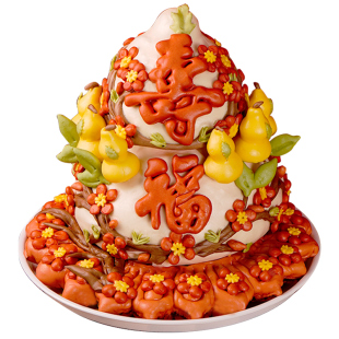 寿桃馒头老人生日蛋糕礼盒胶东花饽饽创意面点送长辈祝寿贺寿馍馍