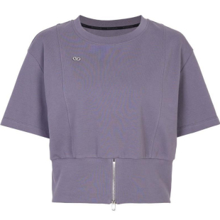 婉甸2025夏季新品中性灰/蔓越莓色短袖T恤圆领拉链短袖1242T08RSB