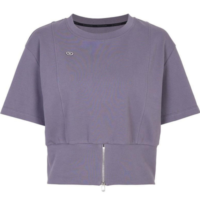 婉甸2025夏季新品中性灰/蔓越莓色短袖T恤圆领拉链短袖1242T08RSB