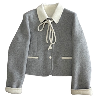 芙澜绘复古撞色短款毛呢外套大衣