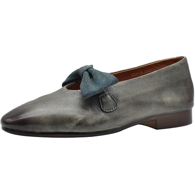 头层牛皮复古做旧平底单鞋