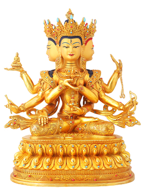 藏式铜鎏金10寸尊胜度母莲师阿弥财神长寿不动药师大白伞盖摆件