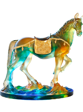 中式古法琉璃千里马本命年摆件