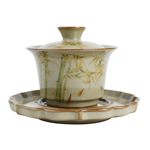 黄汝窑三才盖碗大号功夫茶具茶盏茶杯单个高档陶瓷防烫泡茶碗带盖