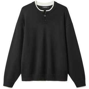 gxg.jeans男装 多色假两件宽松基础亨利领毛衣线衫男 25秋新品