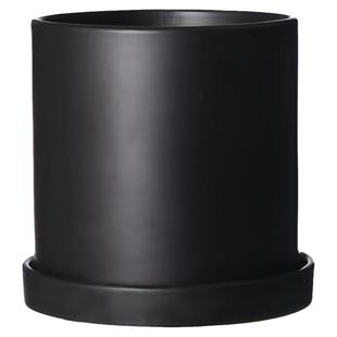 简约黑白色陶瓷花盆素烧有孔花盆多肉阳台种花大口径陶盆带托盘