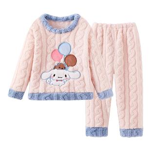 儿童睡衣女童秋冬季加厚款珊瑚绒中大童女孩法兰绒2025新款家居服