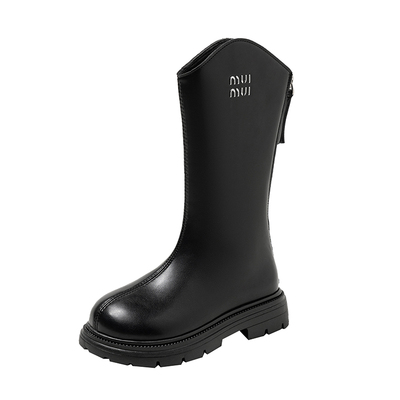 真皮女童高筒皮靴冬季新款棉靴