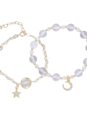 【星月皎洁】白水晶手链女逢考必过天然能量水晶双层手串