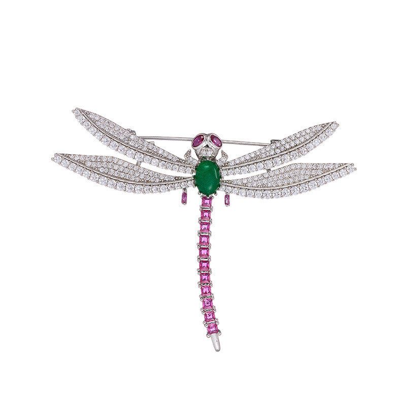 高级感珠宝款设计奢华蜻蜓胸针重工微镶锆石昆虫胸花西装大衣配饰