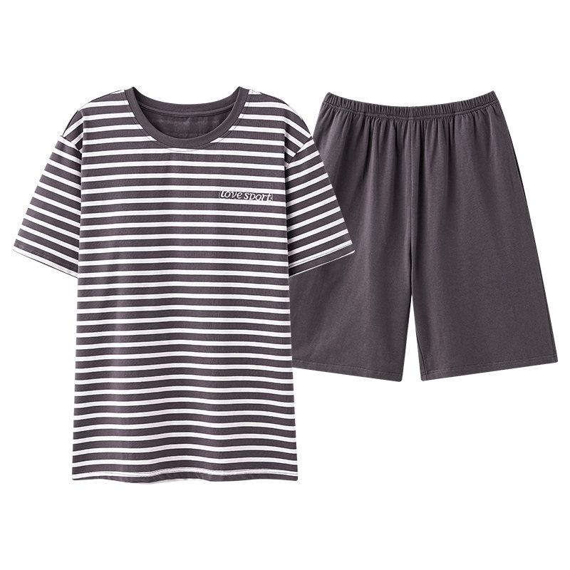 睡衣套装男士夏短袖家居服加大码