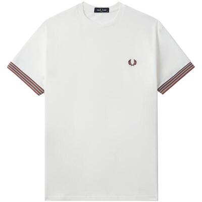 FRED PERRY男士休闲T恤夏季宽松条纹袖口麦穗刺绣短袖衫M7707