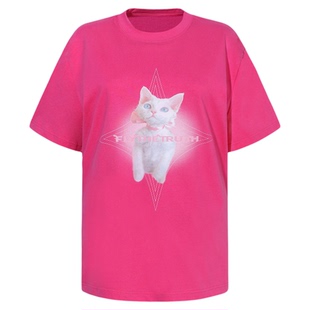FTT FlyTheTruth『鬼马盐系』美式猫咪印花短袖T恤女夏打底衫上衣