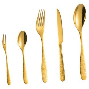 锤纹304不锈钢牛排刀叉勺西餐餐具三件套装商用牛扒刀叉二件套