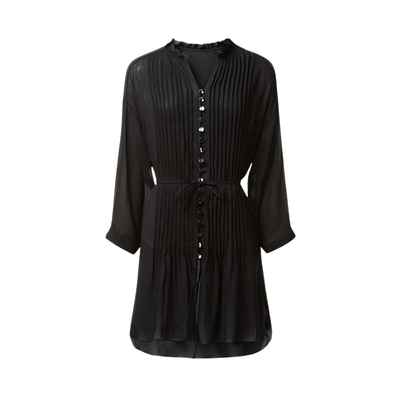 s.deer木耳边风琴褶收腰长款衬衫