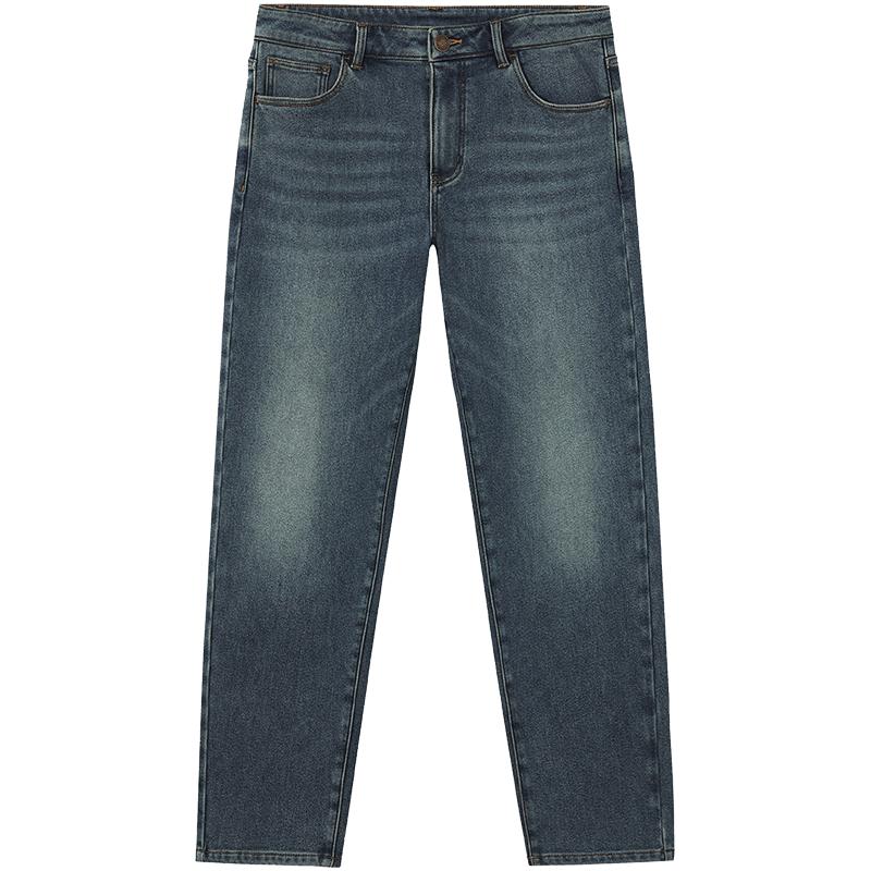 热风2025年冬季新款男士小锥加绒紧身牛仔裤温暖舒适软弹亲肤