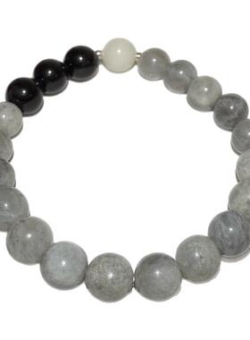 灰月光石黑曜石原创诗句设计手串