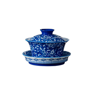 冰梅小号三才盖碗茶杯手绘青花瓷泡茶碗泥土故事陶瓷不烫手茶具