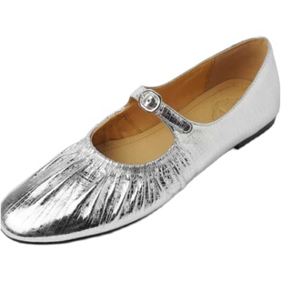 欧洲站法式单鞋真皮小银鞋褶皱玛丽珍上班久站不累鞋女配裙子的鞋