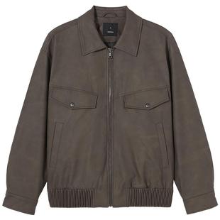 热风男士PU皮夹克2026年春款口袋翻领经典机车风夹克外套休闲上衣