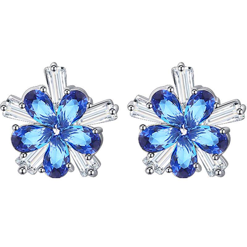 曼休妮小花朵甜美耳钉女日韩气质田园清新可爱锆石耳环彩色防过敏