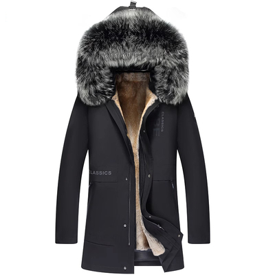 貂内胆休闲狐狸领连帽派克皮草