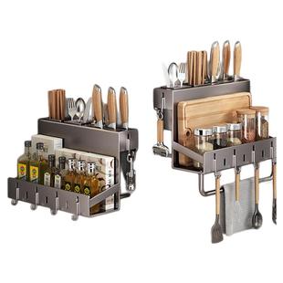 厨房置物架免打孔多功能壁挂式调味料筷子勺子刀架菜板一体收纳架