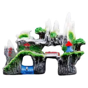 鱼缸造景装饰仿真假山水族箱树脂石头摆件仿真拱桥假水草套餐包邮