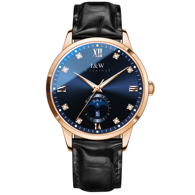 iw爱沃驰进口机芯真皮商务机械表