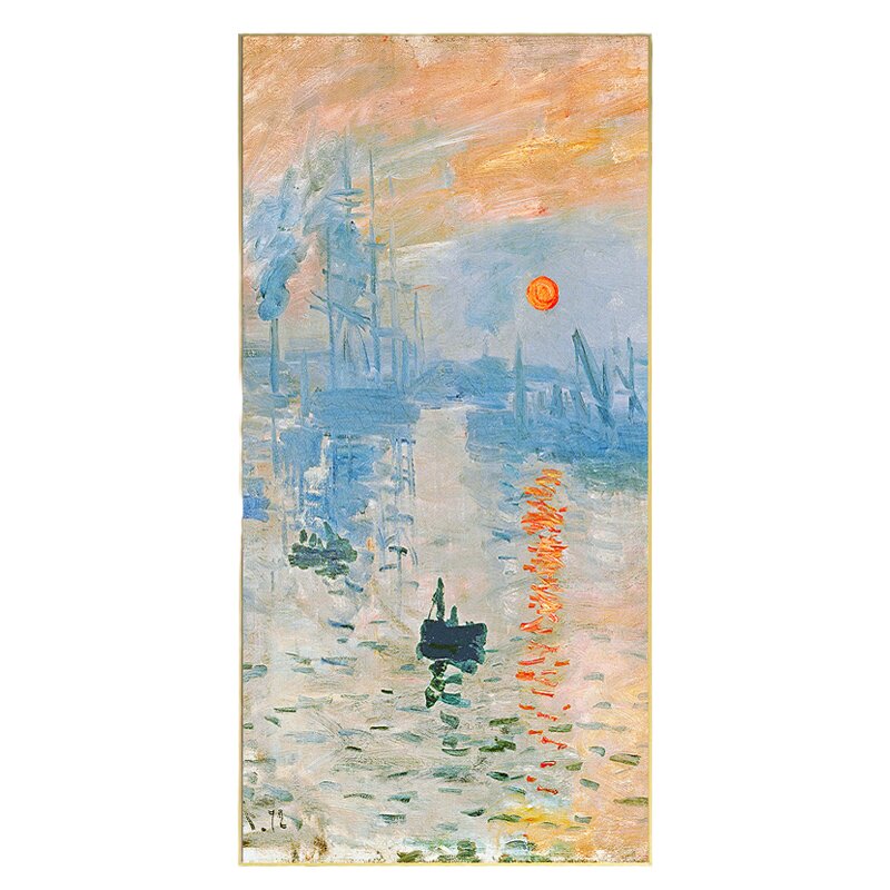 玄关装饰画油画竖版莫奈日出走廊尽头壁画落地画入户门正对墙挂画