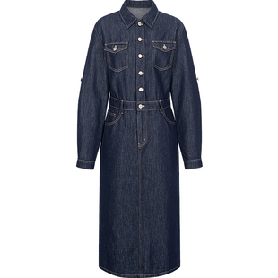 衣香丽影轻奢银丝牛仔连衣裙女2026年春装新款高级感中长直筒裙子