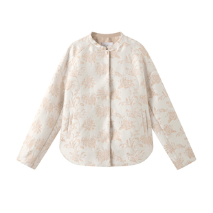 如意连云【茉茹】冬新款对襟提花绗棉短外套女新中式国风立领棉服