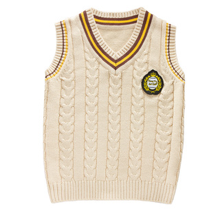 男童针织马甲儿童毛线背心男孩学院风中大童毛衣小孩线衫纯棉马夹
