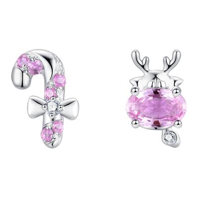 拐杖糖&麋鹿耳钉·14K金轻奢天然钻石粉红蓝宝经典高级百搭礼物